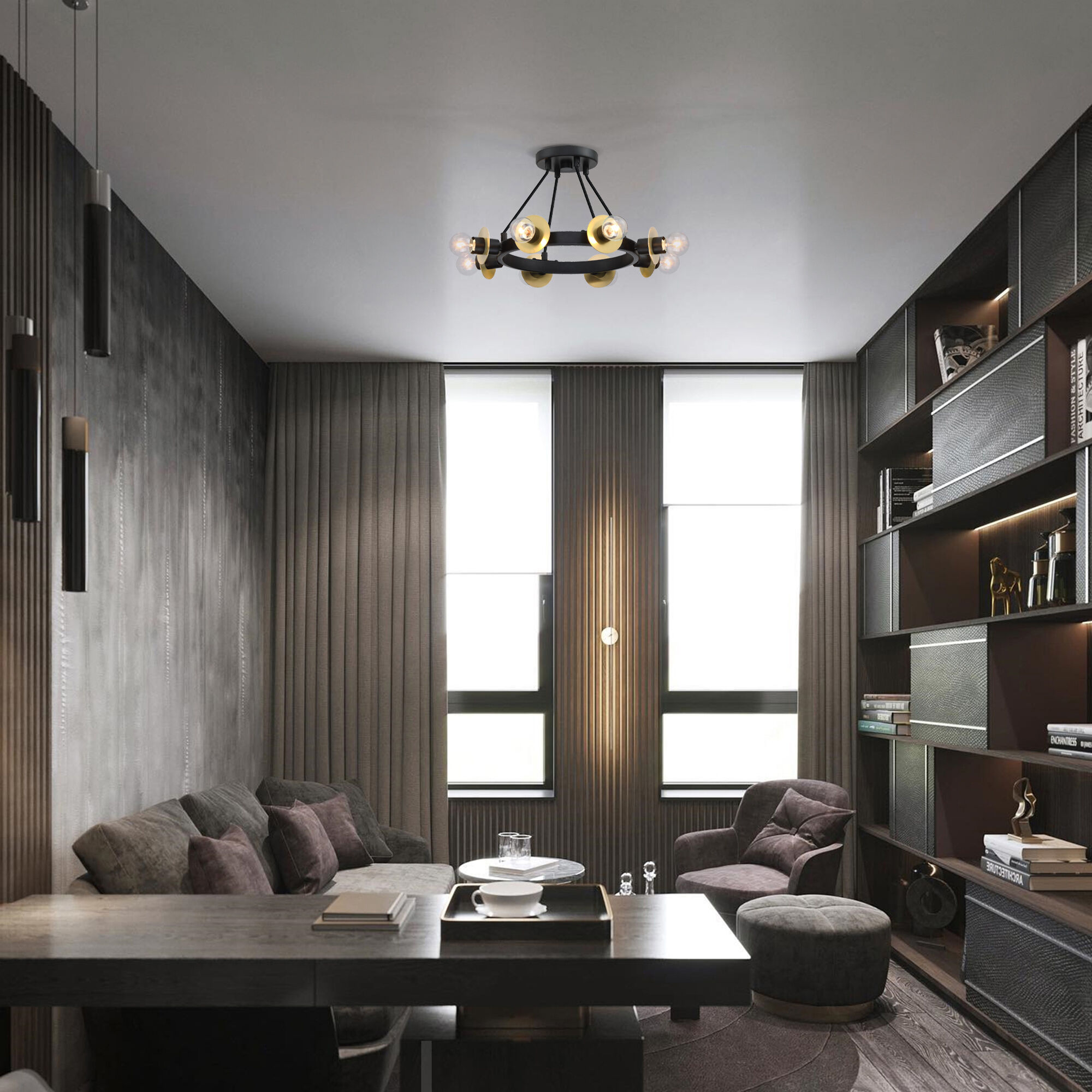 Harmoni 8 Light 16 inch Matte Black Semi Flush/Convertible Ceiling Light